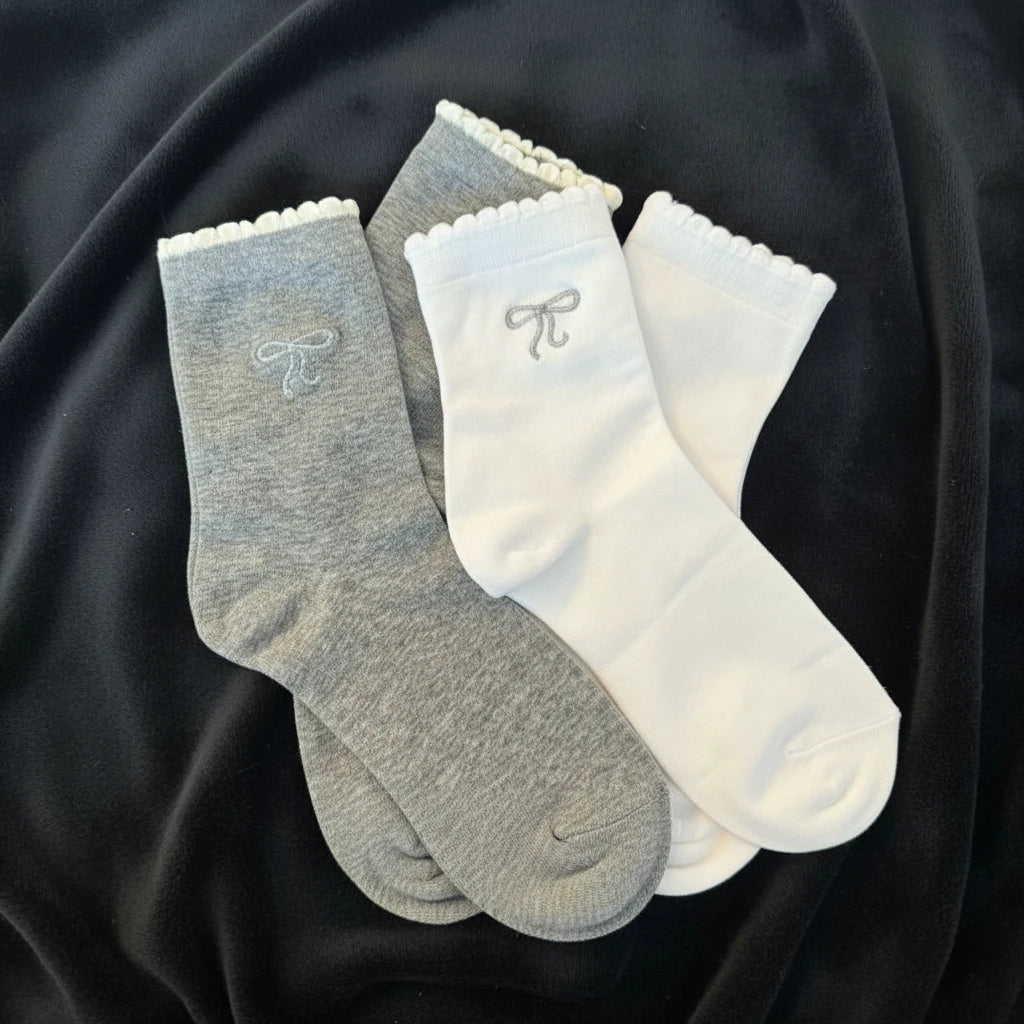 Embroidered Bow Socks Set of 2