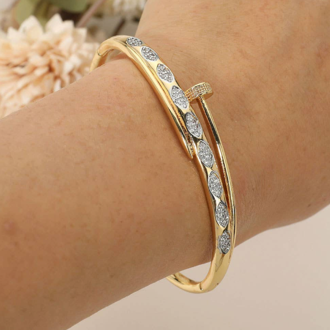Nailhead Hinged Bangle Bracelet