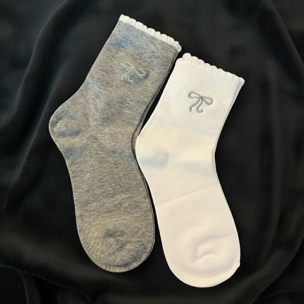 Embroidered Bow Socks Set of 2